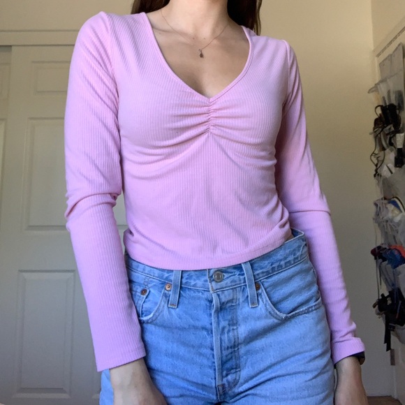 PacSun Tops Pacsun Basics Pink Long Sleeve Crop Top Poshmark